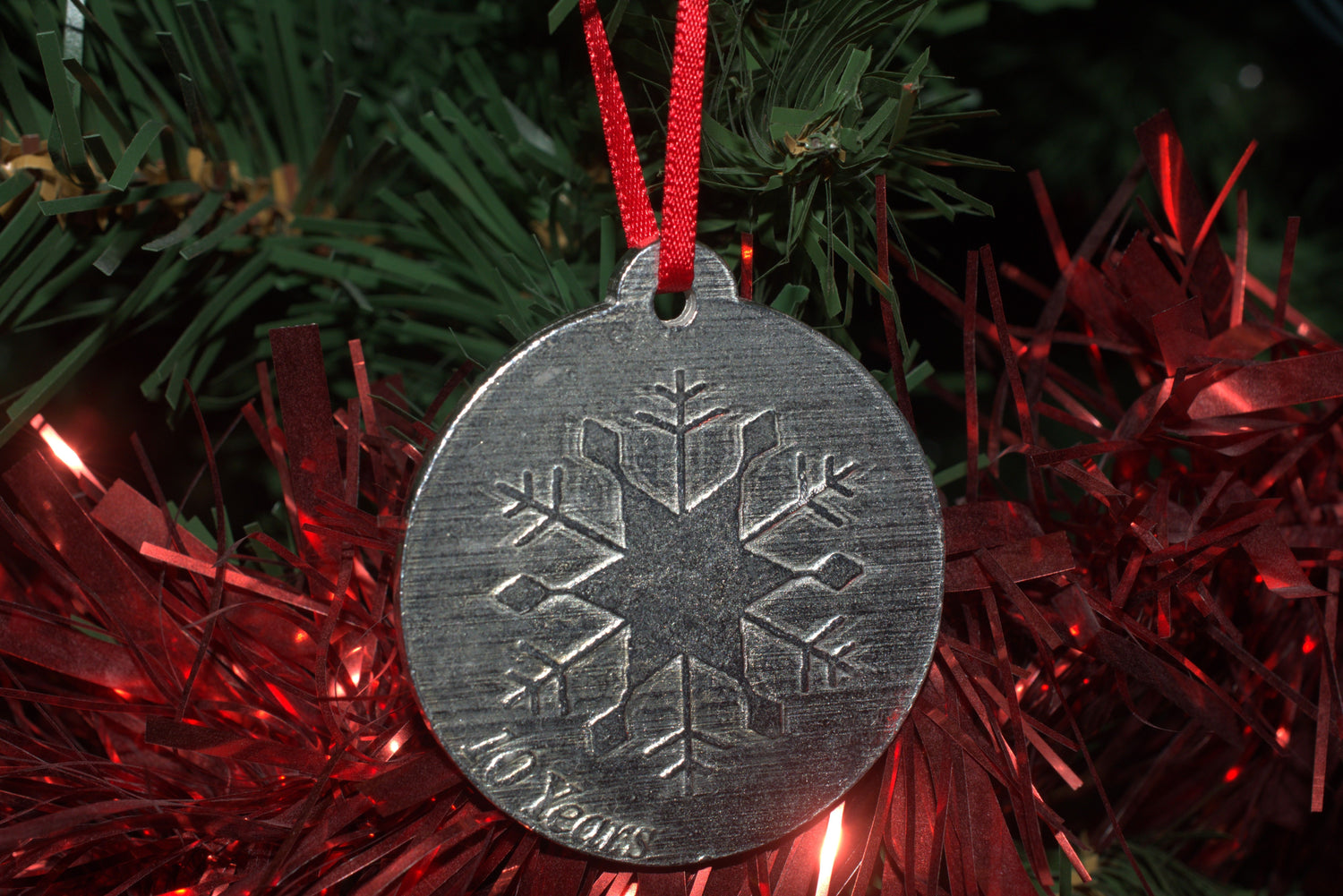 10 Year Anniversary - Tin Christmas Snowflake Metal Decoration