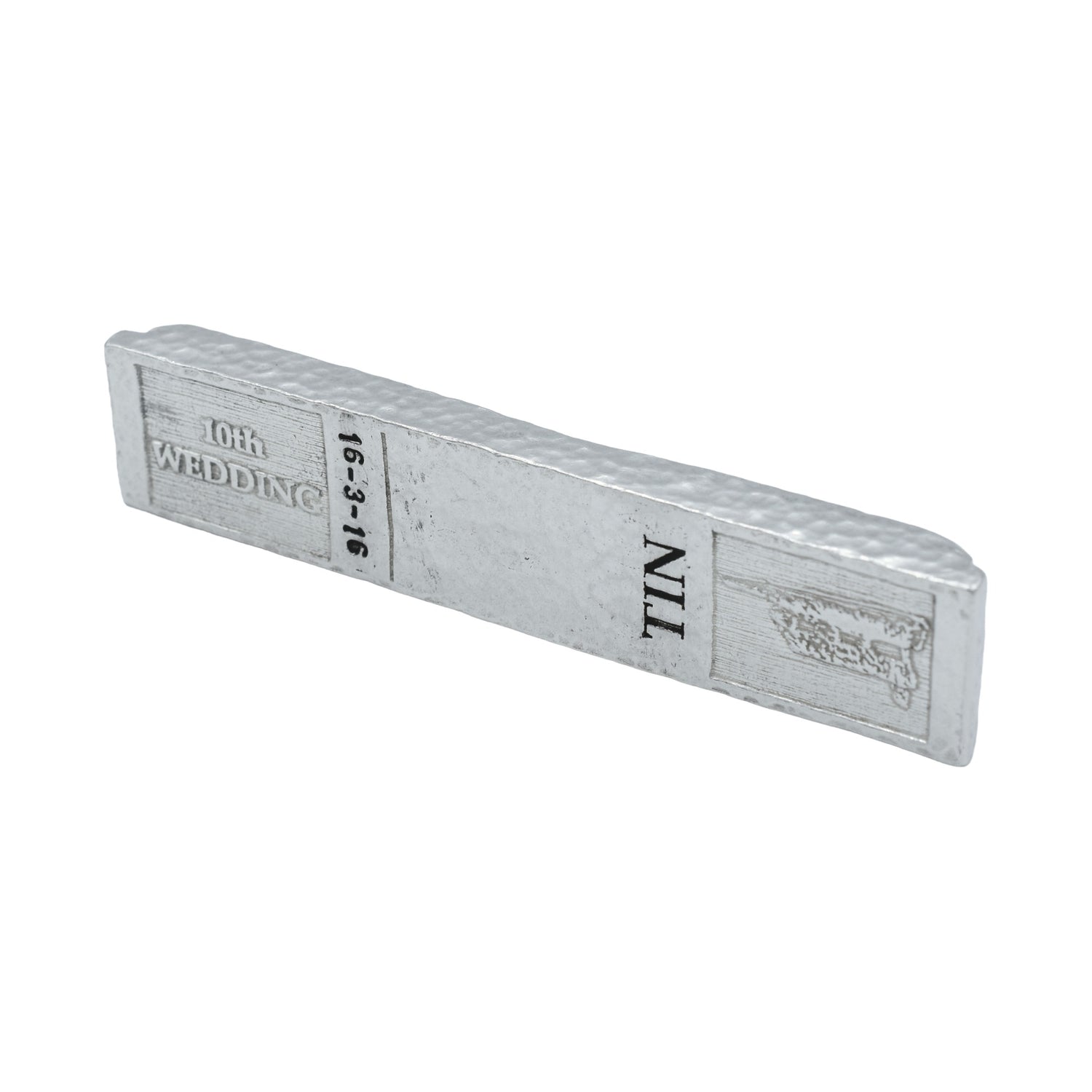 Personalised 10th Wedding Anniversary Tin Ingot 100% Pure Tin - 66 grammes