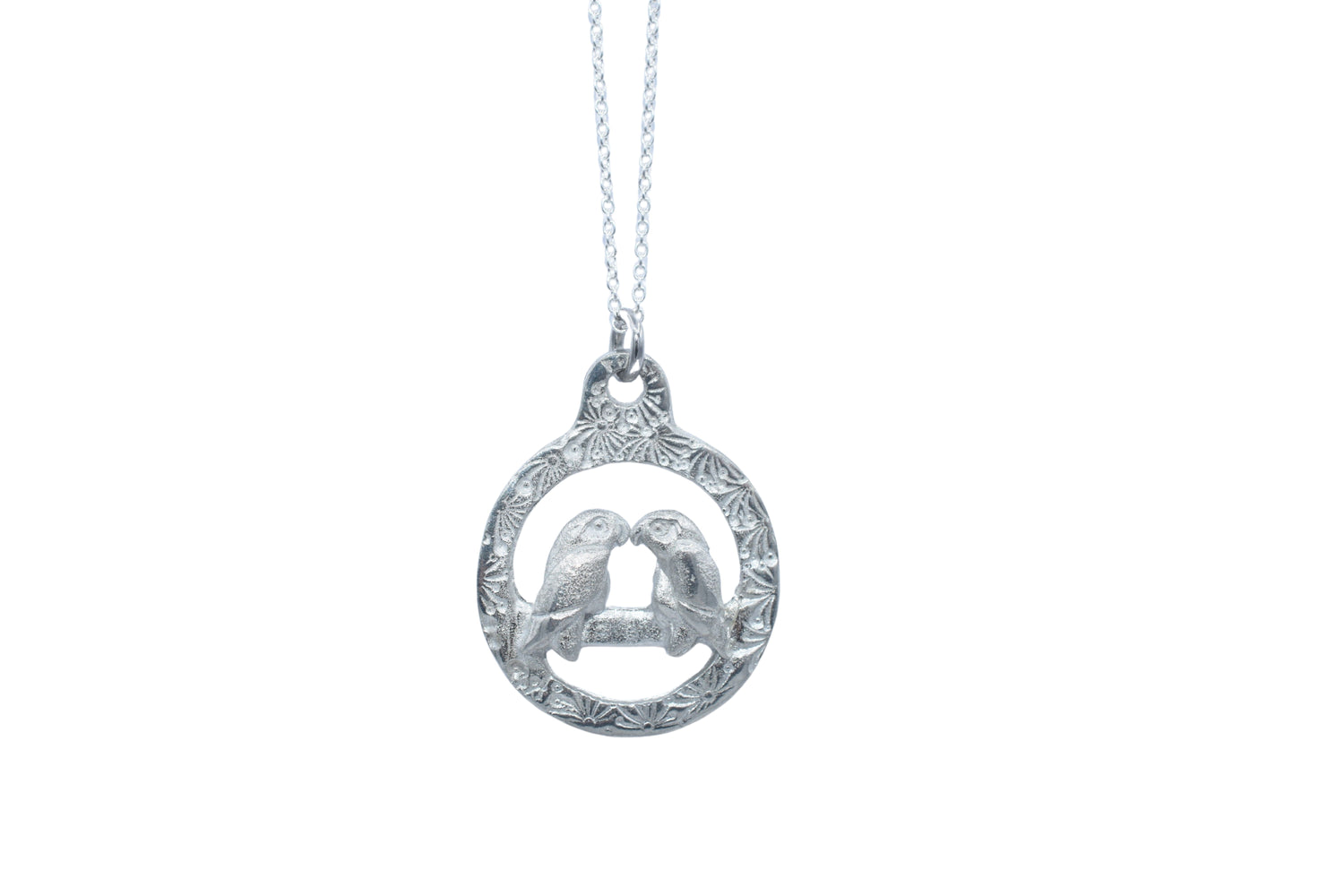 Lovebirds Tin Pendant Necklace