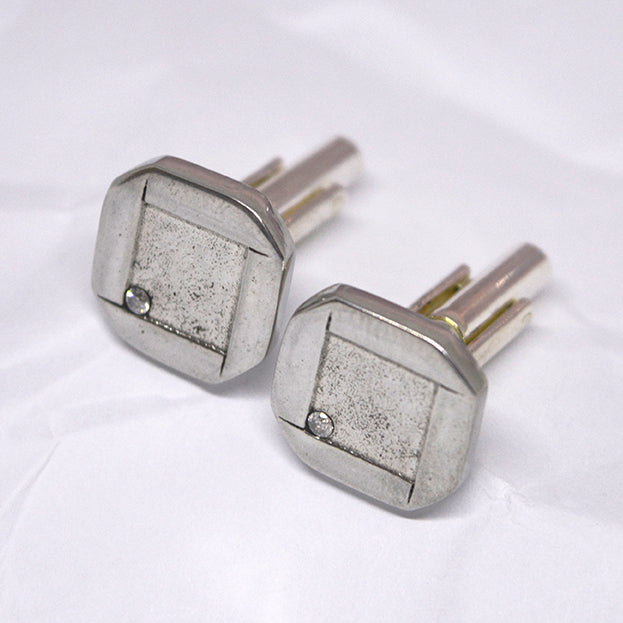 Rustic Tin and Diamond Cufflinks - Octagon shape