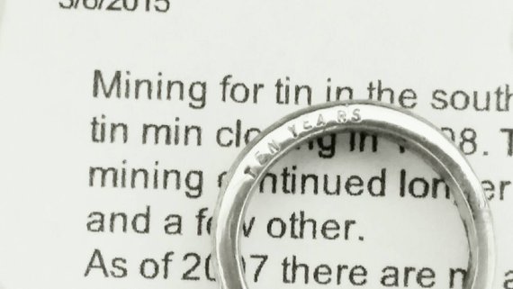 Ten Year Tin Ladies 3mm Ring