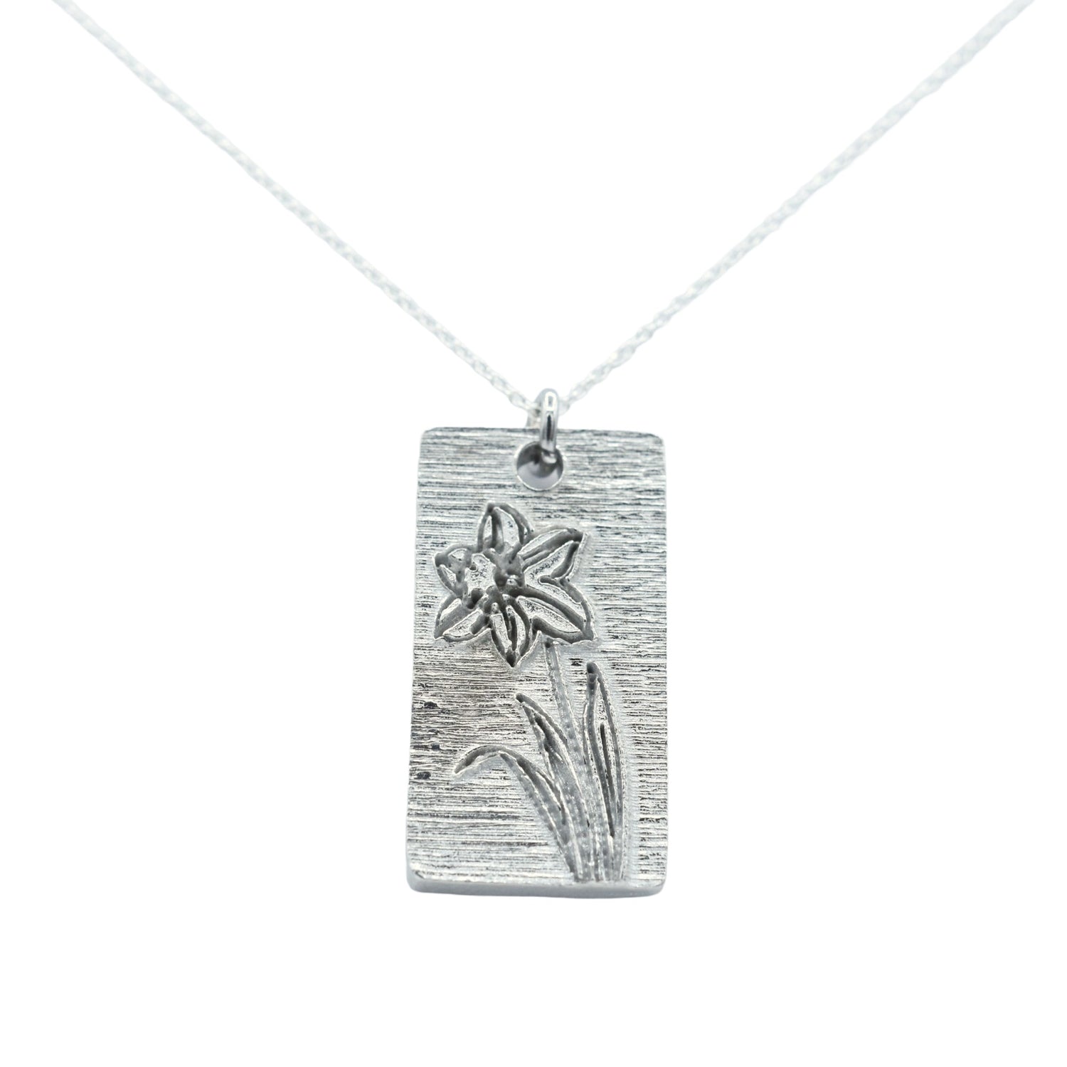 Tin Daffodil Pendant Rectangle - 10th Wedding Anniversary Daffodil Pendant