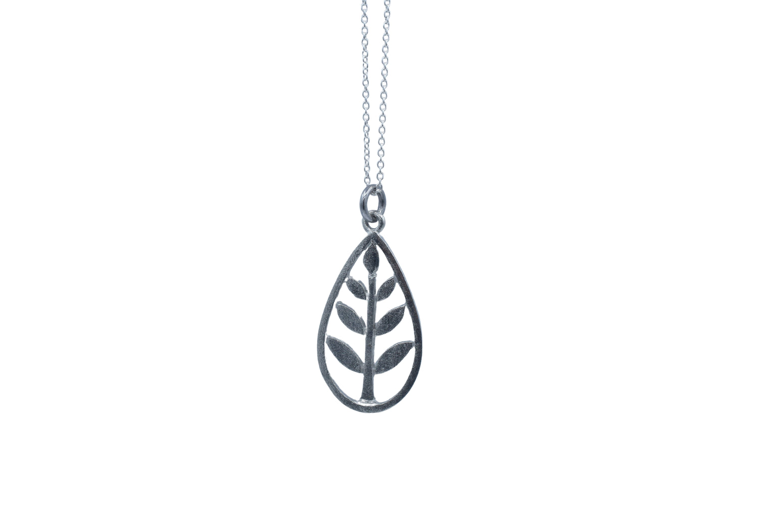 Tin Droplet Leaf Pendant Necklace