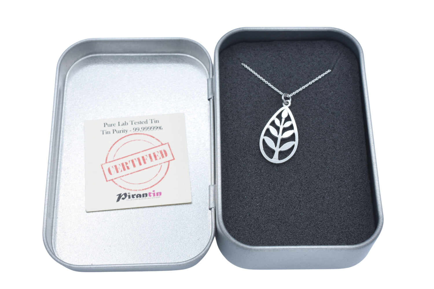 Tin Droplet Leaf Pendant Necklace