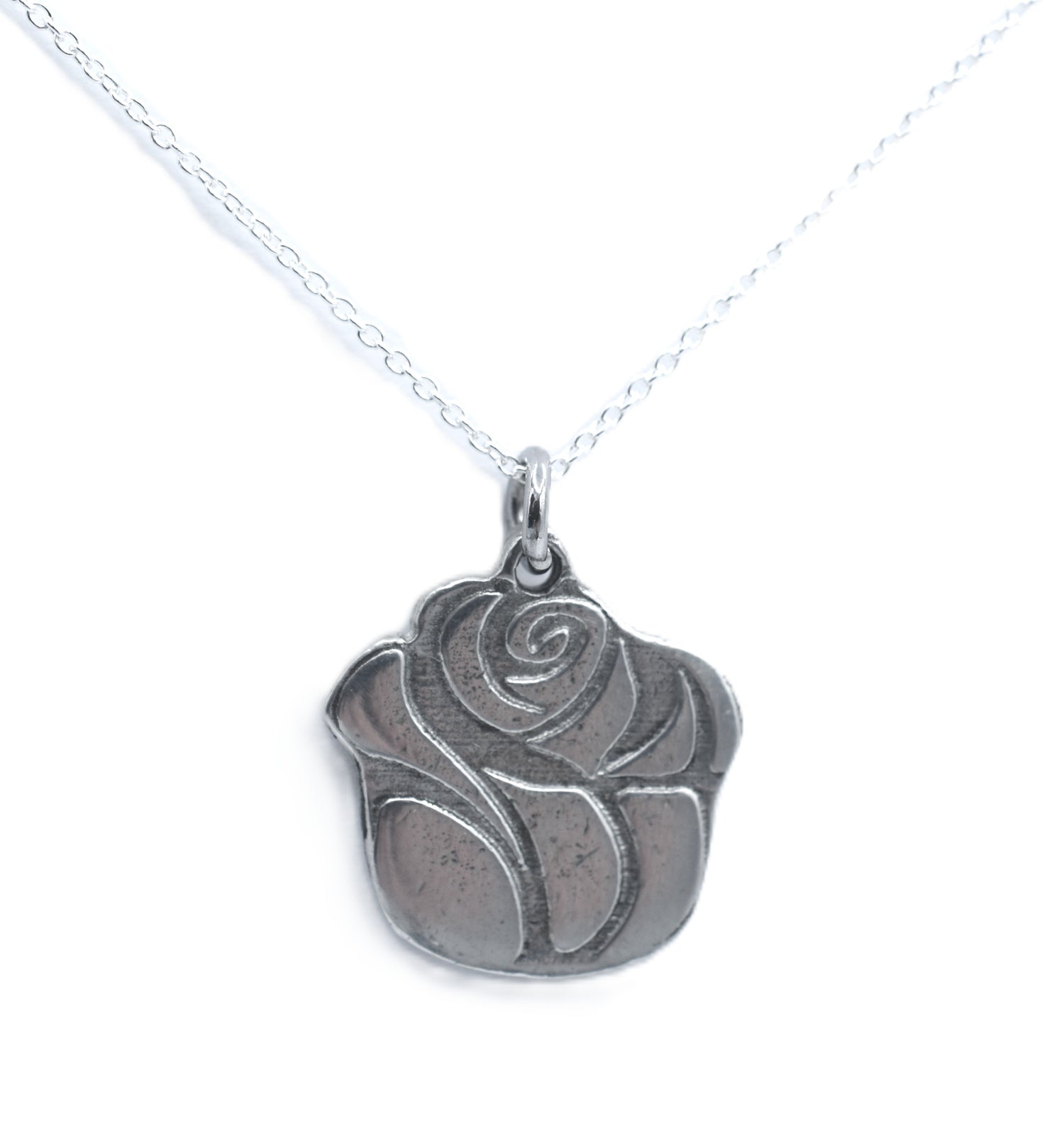 Tin Rose Pendant Necklace