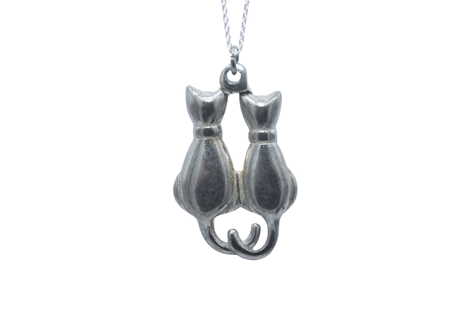 Twin Cats Tin Pendant Necklace