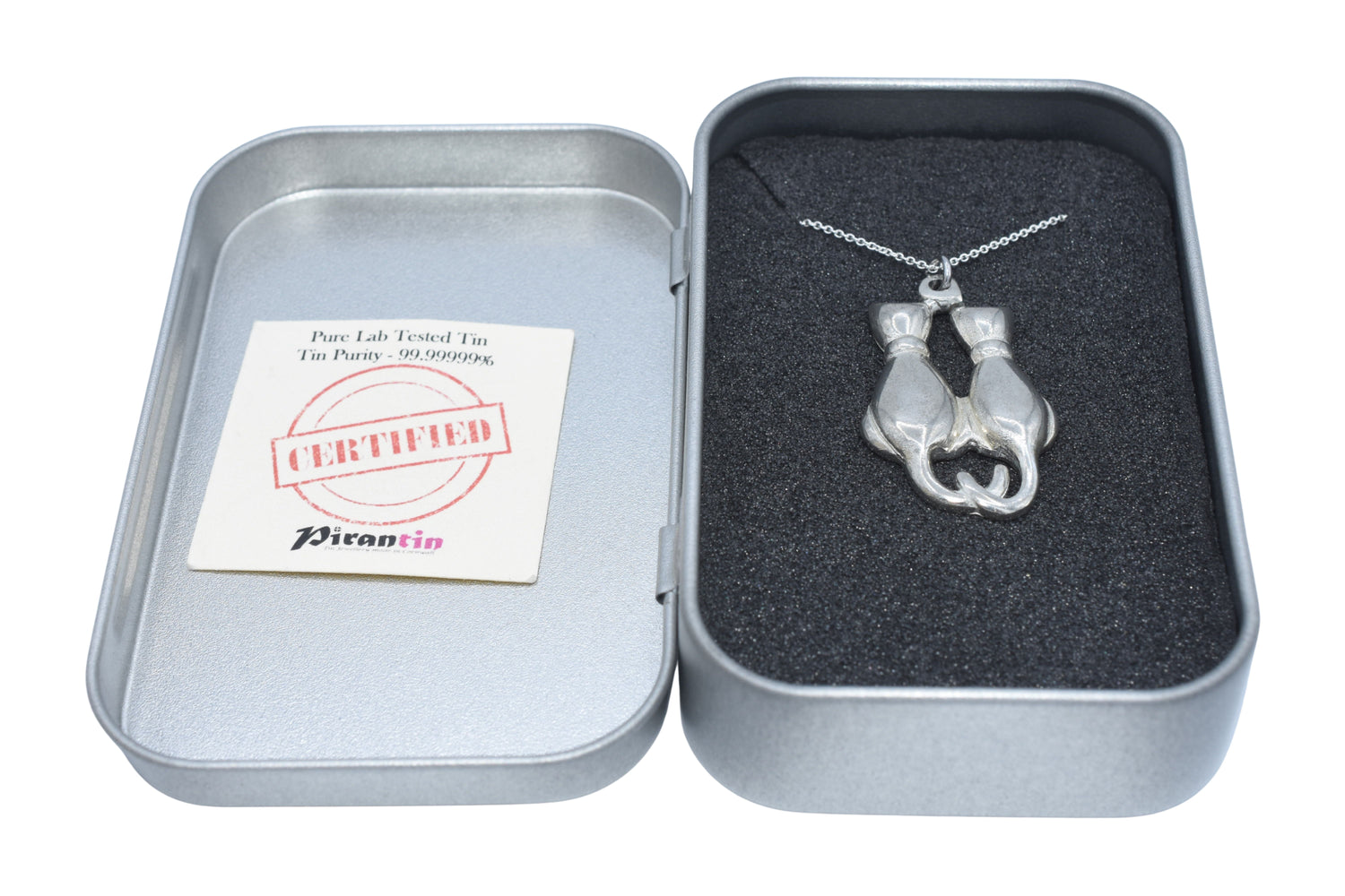 Twin Cats Tin Pendant Necklace