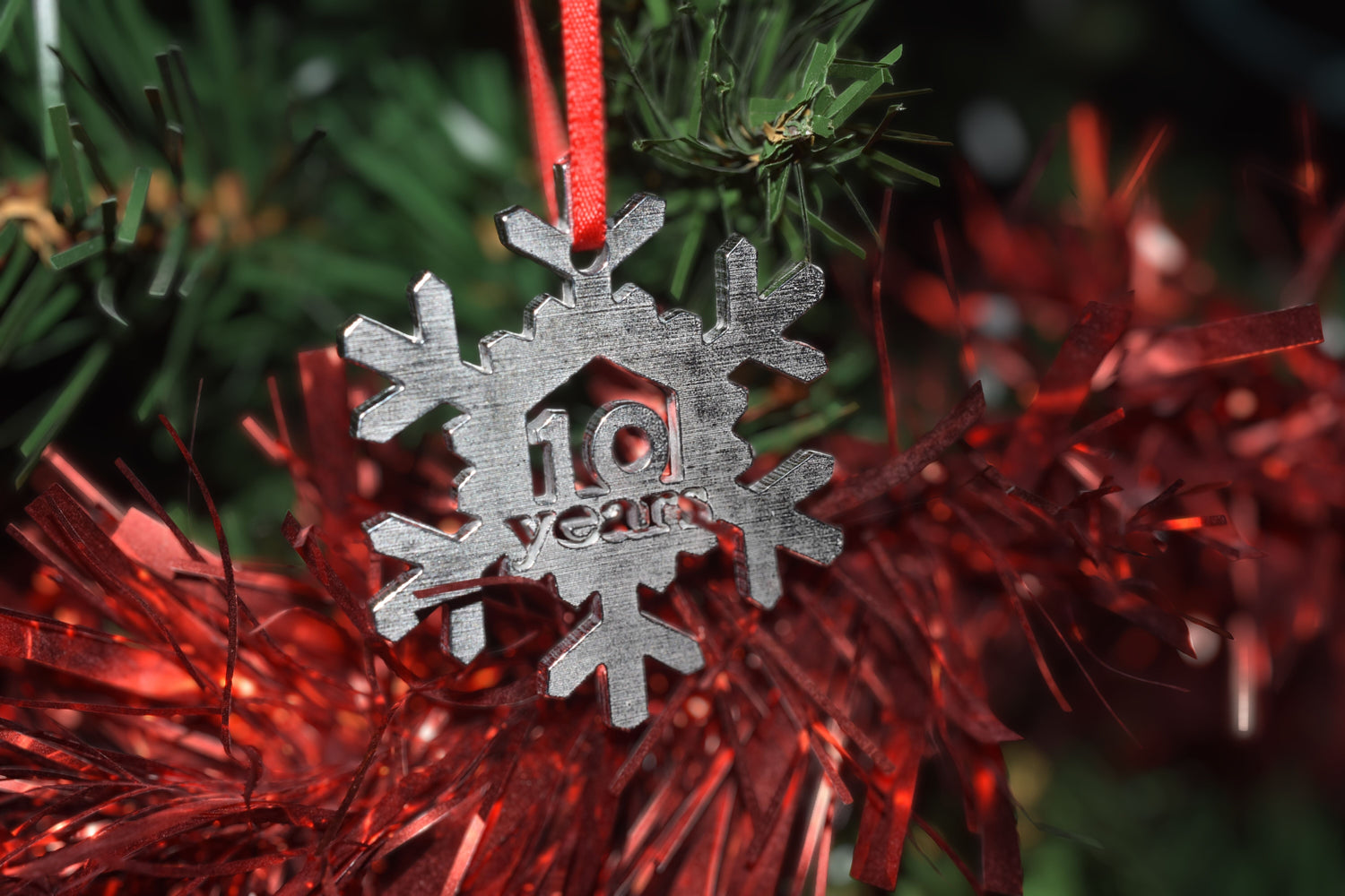10 Year Cut Out Metal Snowflake Christmas Tree Hanging Decoration - 10th Wedding Anniversary
