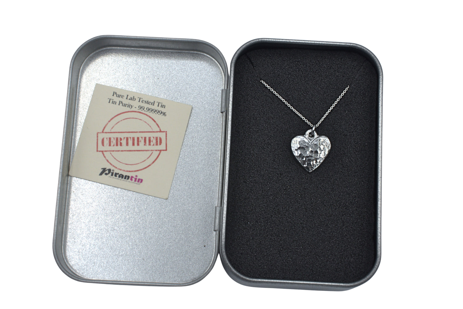 10th 100% Pure Tin Anniversary Stamped Heart Necklace