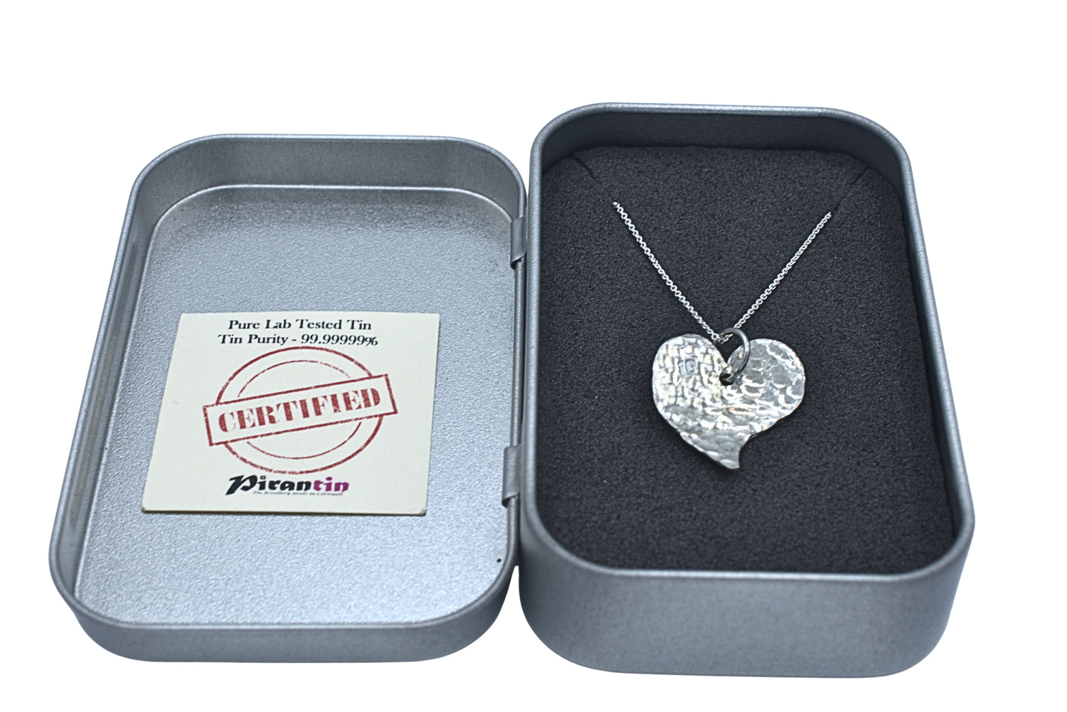 10th Anniversary 100% Pure Tin Off Shape Heart Necklace