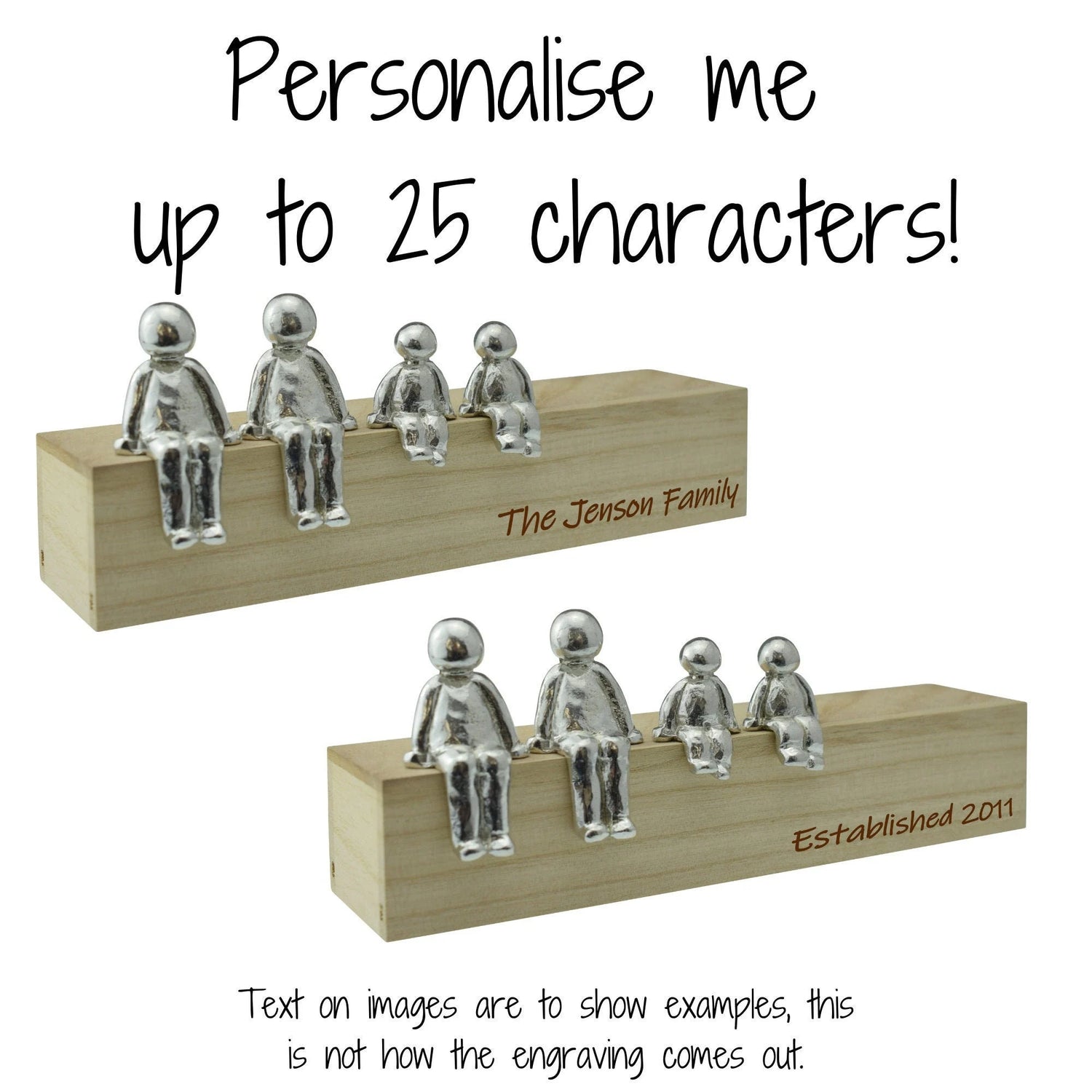 Personalised Choose Your Own Family Combination Metal Sculpture Figurines. Choose Your Own Phrase.