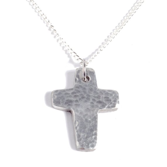 Tin Beaten Cross Necklace
