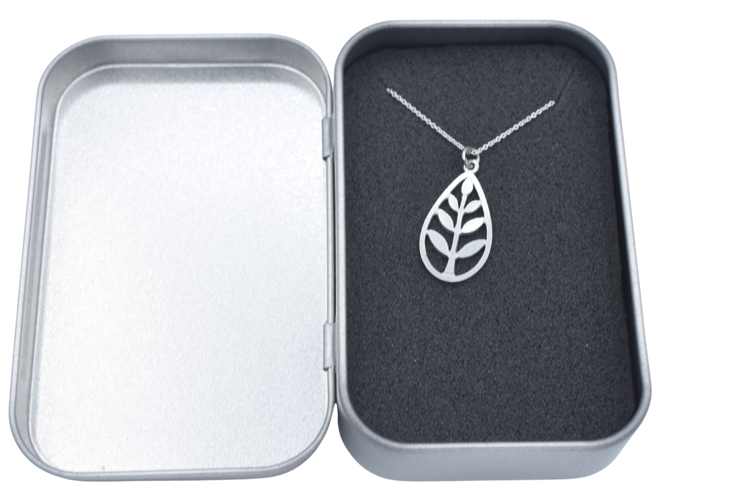 Tin Droplet Leaf Pendant Necklace