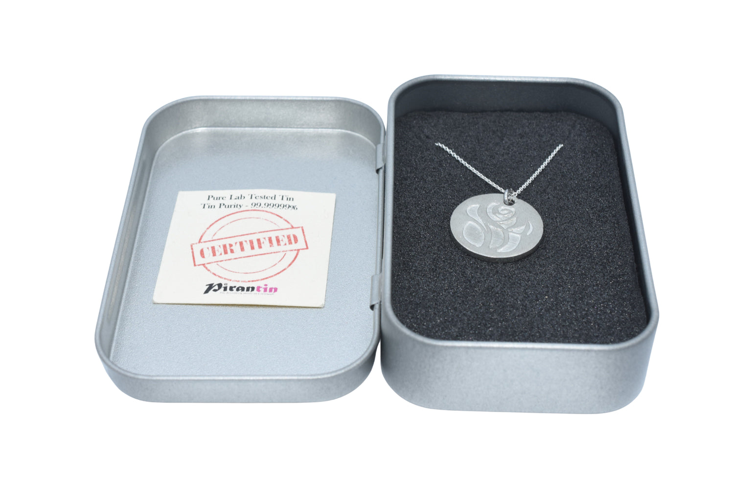 Tin Rose Pendant Necklace