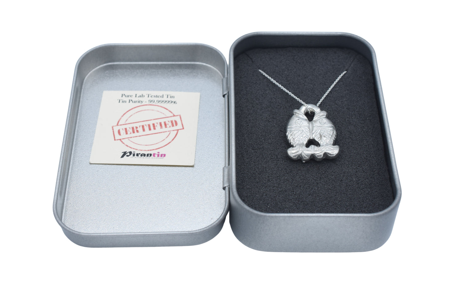 Twin Fish Tin Pendant Necklace